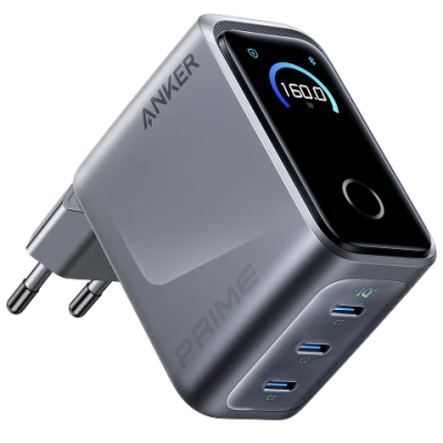 Мережевий зарядний пристрій Anker GaNPrime Charger 160W, 3xUSB-C PD3.1 w Display Silver (7232958)