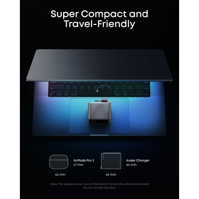 Мережевий зарядний пристрій Anker GaNPrime Charger 160W, 3xUSB-C PD3.1 w Display Silver (7232958)