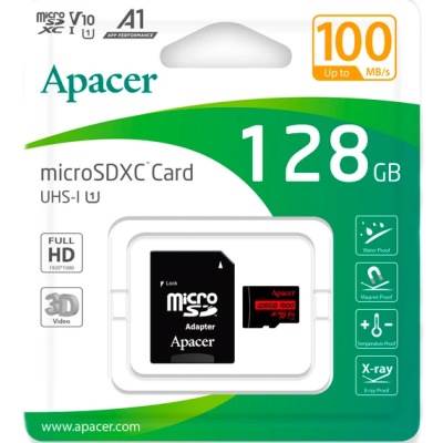 Картка пам'яті Apacer MicroSDHC 128GB UHS-I Class 10 + SD adapter (AP128GMCSX10UB-R) (7022234) Картка пам'яті Apacer MicroSDHC 128GB UHS-I Class 10 + SD adapter (AP128GMCSX10UB-R) (7022234)