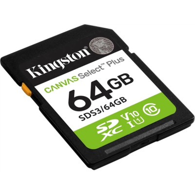 Картка пам'яті Kingston SDXC 64GB UHS-I Class 10 Canvas Select Plus (SDS3/64GB) (7208156) Картка пам'яті Kingston SDXC 64GB UHS-I Class 10 Canvas Select Plus (SDS3/64GB) (7208156)