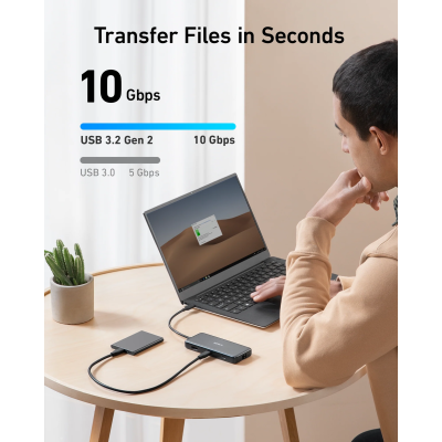 Перехідник Anker PowerExpand 8-in-1 - PD in 100W/HDMI/2xUSB-A/USB-C 10Gbps/LAN/SD Black (7255316)