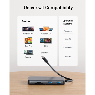 Перехідник Anker PowerExpand 8-in-1 - PD in 100W/HDMI/2xUSB-A/USB-C 10Gbps/LAN/SD Black (7255316)