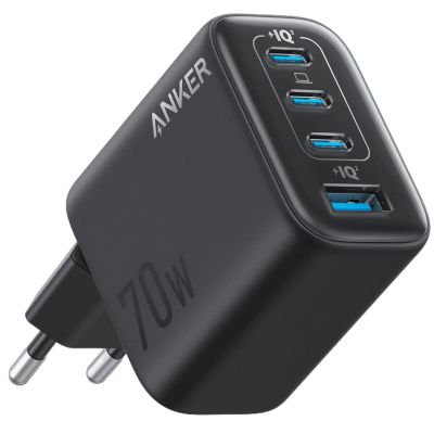 Сетевое зарядне пристрій Anker Charger - 70W, 3xUSB-C PD 3.0 & 1xUSB-A Black (7263069)