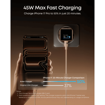 Мережевий зарядний пристрій Anker Nano Charger - 45W USB-C Smart Display Black (7281993) Мережевий зарядний пристрій Anker Nano Charger - 45W USB-C Smart Display Black (7281993)