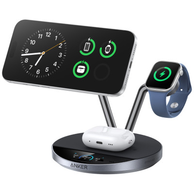 Бездротовий зарядний пристрій Anker Prime Wireless Charging Station 25W 3-in-1 MagGo, AirCool, Dock Stand Black (7274434)