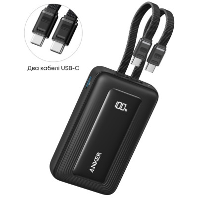 Портативний зарядний пристрій Anker Zolo - 20000 mAh 45W Built-In Dual USB-C Cables Black (7306307)