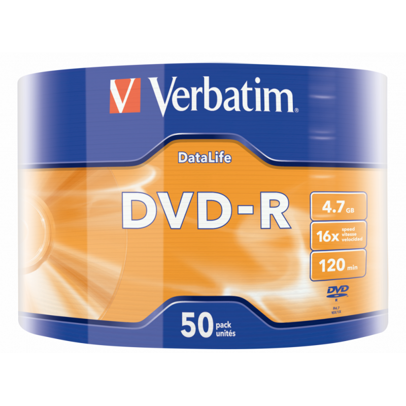Диск Verbatim DVD-R 4,7Gb 16x DATA LIFE Tape Wrap 50 pcs (43791) (6267030)