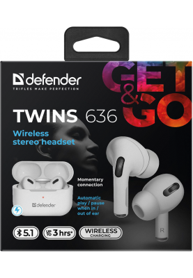 Гарнітура Defender Twins 636 TWS Pro Bluetooth (63636) White (6661384)