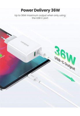 Мережевий зарядний пристрій Ugreen CD170 36W USB + Type-C Charger (White (6689269)