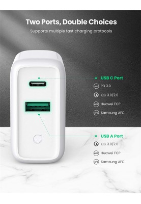 Мережевий зарядний пристрій Ugreen CD170 36W USB + Type-C Charger (White (6689269)