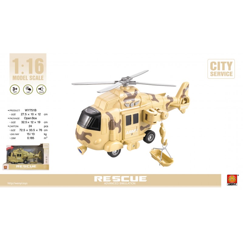 Іграшка DIY Toys Гелікоптер Рятувальний інерційний зі світл. та муз. еф. 1:16 (CJ-1122739) (6809404)