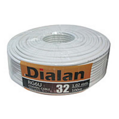 Кабель коаксіальний Dialan RG6U-48W, CU, 1.20 мм., екран 48%, 75 Ом, оболонка 6,8 мм біла, бухта 100м