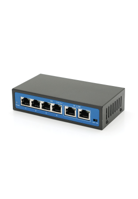 Комутатор POE 48V з 4 портами POE 100Мбіт + 2 порт Ethernet (UP-Link) 100Мбіт, корпус - метал, Black, БП у комплекті, Q18