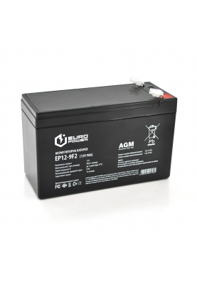Акумуляторна батарея EUROPOWER AGM EP12-9F2 12 V 9Ah ( 150 x 65 x  95 (100) )  Black Q10