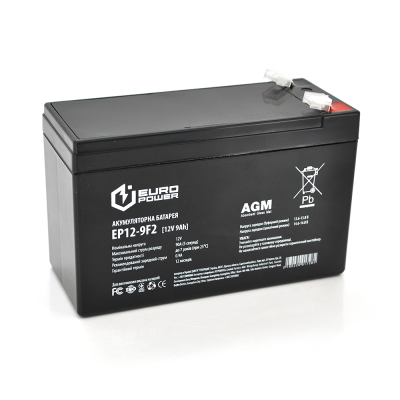 Акумуляторна батарея EUROPOWER AGM EP12-9F2 12 V 9Ah ( 150 x 65 x 95 (100) ) Black Q10