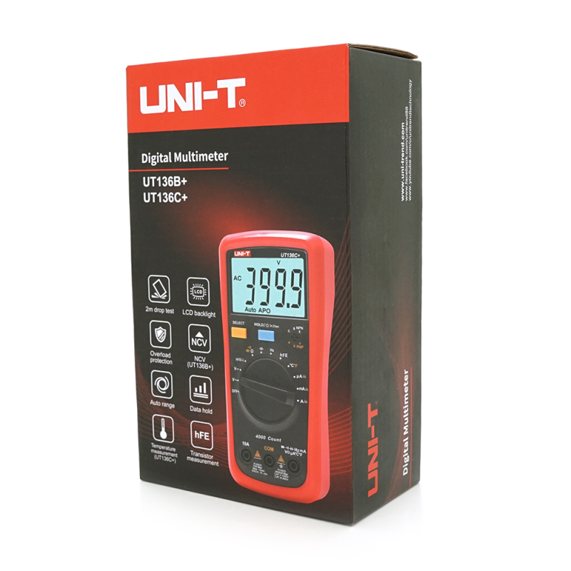 Мультиметр UNI-T UT136C+ Вимірювання: V, A, R, Hz, C, True RMS, підсвічування, утримання даних, продзвонювання, тест діодів