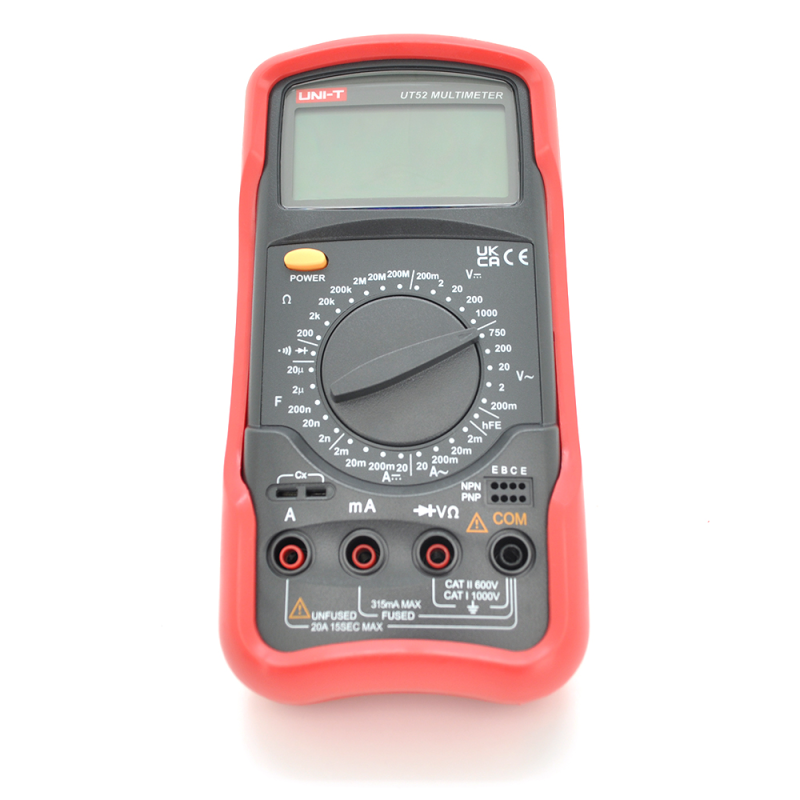 Мультиметр UNI-T UT52 Вимірювання: V, A, R, діод, продзвонювання, автоматичний діапазон, Data Hold, підсвічування, CAT II 500В