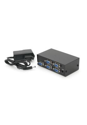 Активний спліттер VGA сигналу KV-FJ1504A  (VGA2004) 150MHz 4 Port, DC5V / 2A, Black