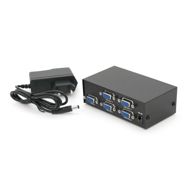 Активний спліттер VGA сигналу KV-FJ1504A  (VGA2004) 150MHz 4 Port, DC5V / 2A, Black