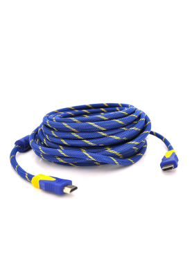 Кабель HDMI-HDMI 20m, v1.4, OD-8.0mm, 2 фільтра, обплетення, круглий Blue / Gold, коннектор Blue-yello, (Пакет) Q20