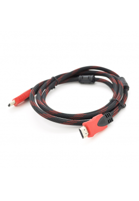 Кабель Merlion HDMI-HDMI 20m, v1.4, OD-7.4mm, 2 фільтра, обплетення, круглий Black / RED, коннектор RED / Black, (Пакет) Q20