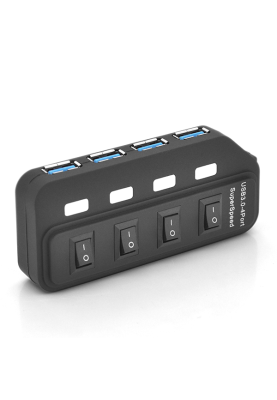 Хаб USB 3.0, 4 порти, з перемикачами, підтримка до 2TB, 5Gb/s, кабель 0,6м, Блістер