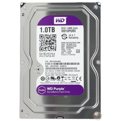Жорсткий диск 3.5 "WD10PURX, 1 ТБ, SATA 6 Гб / с, IntelliPower, кеш 64 МБ.