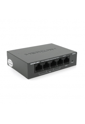 Комутатор POE 48V Mercury MS05CP 4 портів POE + 1 порт Ethernet (Uplink) 10/100 Мбіт / сек, БП в комплекті