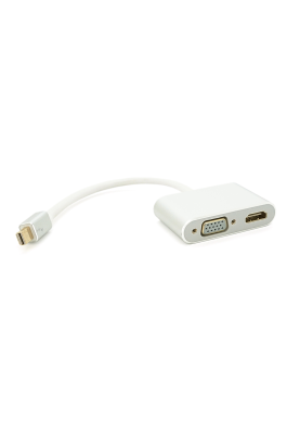 Конвертер mini Display Port (тато) на HDMI/VGA(мама) 30cm, Silver, 4K/2K, Пакет