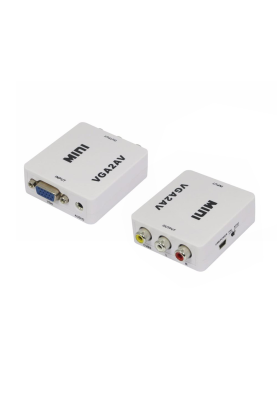 Конвертер Mini, VGA to AV, ВЫХОД 3RCA(мама) на ВХОД VGA(мама), 720P/1080P, White, BOX