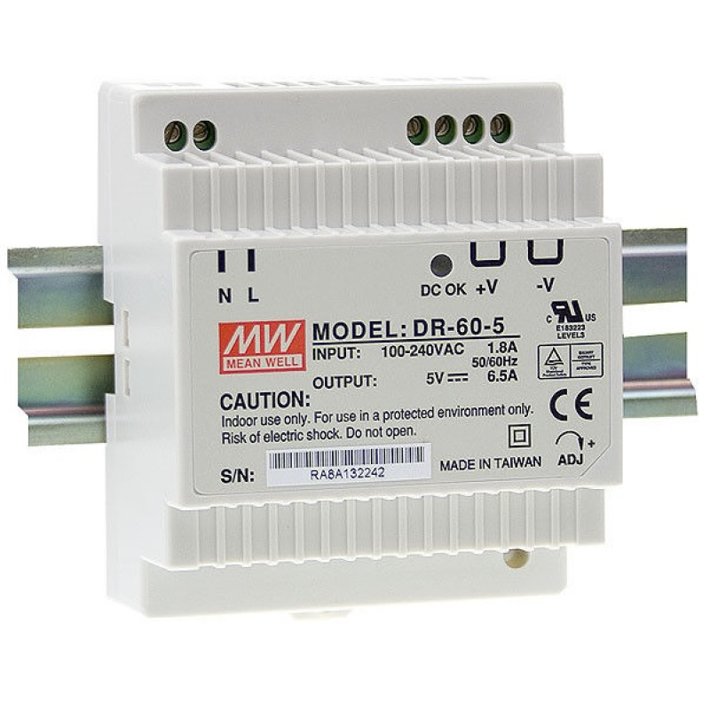 Джерело живлення Mean Well HDR-60-12 60Вт, 12В, 5А на Din-рейку