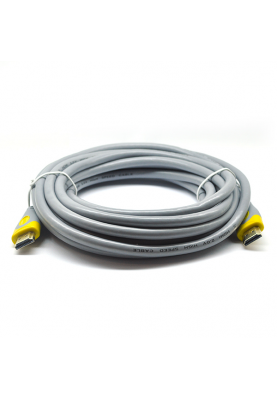 Кабель Merlion HDMI-HDMI V-Link High Speed 10.0m, v2,0, OD-8.2mm, круглий Grey, коннектор Grey / Yellow, (Пакет), Q30