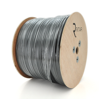 Кабель коакс. з живленням + трос RITAR BM305-RG59 + 2x0.5mm + 1x1.2mm, 0,81 мм.CU, 64x0.12m CCA жовтий екран, 75 Ом, FPE, 6,91мм чорна PVC, бухта 305м Q1