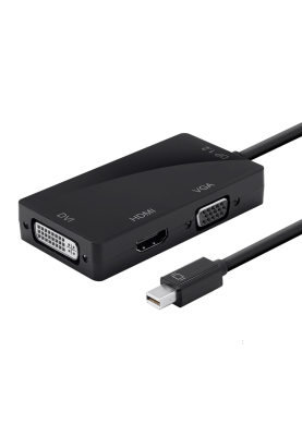Конвертер mini Display Port (тато) на HDMI/VGA/DVI(мама) 30cm, Black, 4K/2K, Пакет