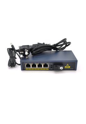 Комутатор POE 48V/57V 4 портів PoE +1 порт Ethernet FX 155 Мбіт/с (UP-Link) A, 802.3af, Black, БП у комплекті, (238*190*96) 0.79 кг (152*85*30)