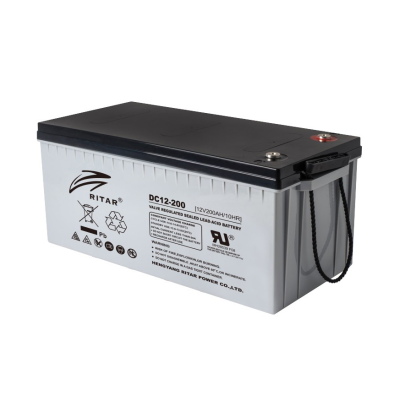 Акумуляторна батарея CARBON RITAR DC12-200C, Black Case, 12V 200.0Ah, 2000-5000 циклів, до 15 років термін служби (522*219*224) Q1