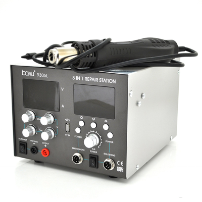 Паяльна станція BAKKU BA-9305L цифрова індикація, фен, паяльник, БЖ DC 0-30В, 5A (335*300*235) 4,91 кг