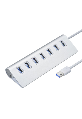 Хаб USB 3.0 алюмінієвий, 7 портів, 20 см, заряд до 900mAh, підтримка до 2TB, Пакет