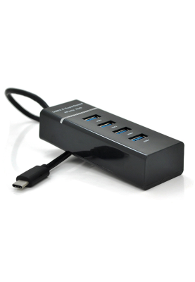 Хаб Type-C, 4 порти USB 3.0, 20 см, Black, Blister