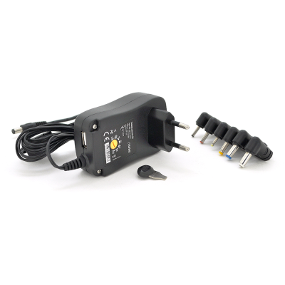 Універсальний БП Input 100V-240V 50-60Mhz, Output :3V-12V-2.1A 30W, 6 Г-подібних роз'ємів 2.35*0.75/ 3.0*1.1/3.5*1.35/4.0*1.7 /5.5