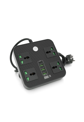 Мережевий фільтр ТВ-Т90, 4 розетки + 3 USB, 2 м, перетин 3х0, 75мм, 3000W, Black, Box