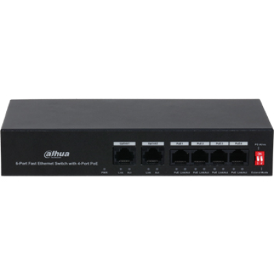 4-портовий РоЕ комутатор 4xPOE 100Mб та 2x RJ45 100Mб DH-PFS3006-4ET-36