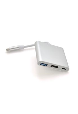 Конвертер Type-C (тато) на HDMI (мама) + USB 3.0 (мама) + Type-C (мама) 10cm, Silver, 4K / 2K Пакет