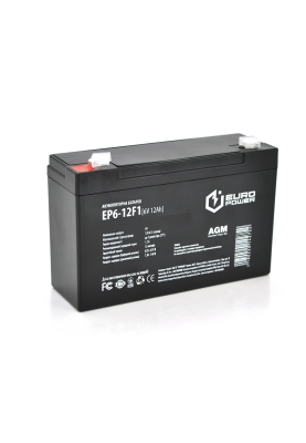 Акумуляторна батарея EUROPOWER AGM EP6-12F1 6 V 12 Ah ( 150 x 50 x 95 (100) ) Black Q10