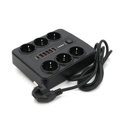 Мережевий фільтр BLK-11, 6 Розеток + 4 * USB + QC3.0 + PD18W, 2 м, перетин 3х0, 75мм, Black, Box