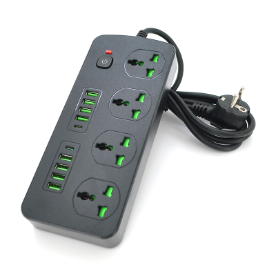 Мережевий фільтр  Т25, 4 розетки + 8 USB + 2 PD, 2 м, перетин 3х0, 75мм, 3000W, Black, Box