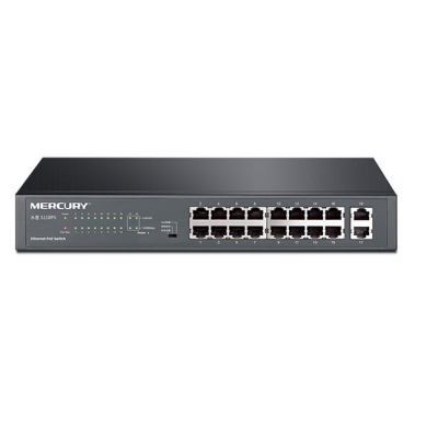 Комутатор POE Mercury SG118PS 16 портів POE 100Мбит + 2 порт Ethernet (UP-Link) 100 Мбіт, БП вбудований, BOX (294*180*44)