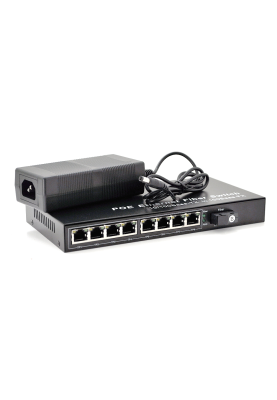Комутатор POE із вбудованим SFP (B) 48V-57V, 8 портів PoE + 1 порт Ethernet FX 155 Мбіт/с (UP-Link) SC/FC/ST 1550nm, 802.3af, Black, БП у комплекті