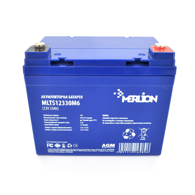 Акумуляторна батарея MERLION EURO AGM MLTS12330M6 12 V 33 Ah ( 195 x 130 x 155 (165) ) Blue Q1