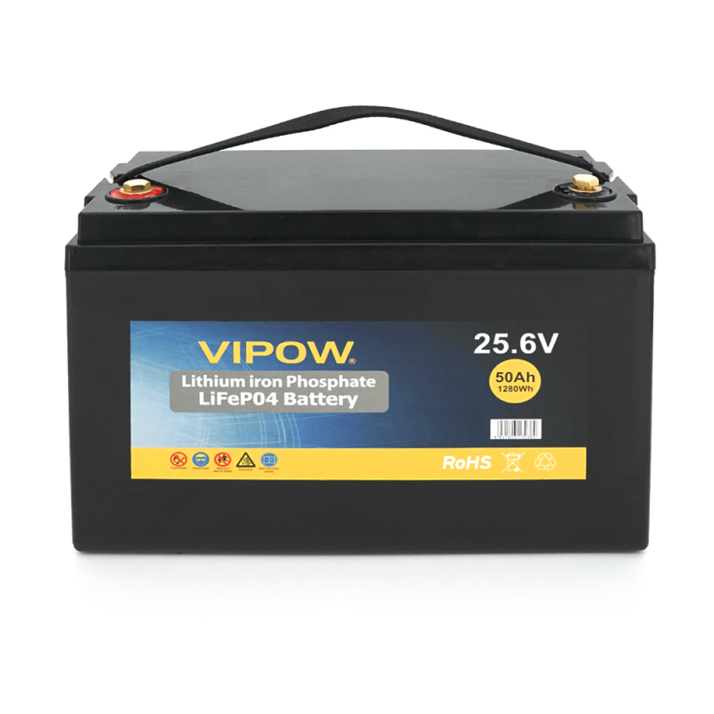 Акумуляторна батарея Vipow LiFePO4 25,6V 50Ah з вбудованою ВМS платою 40A (330*175*225)